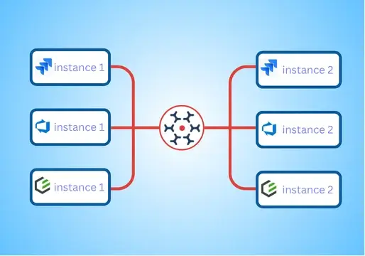 Visual of multiple disconnected instances across orgs