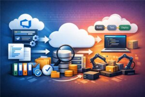 Diagram illustrating Azure DevOps pipeline migration, highlighting the risk of losing build and release history during migration and how history is preserved in the target environment.